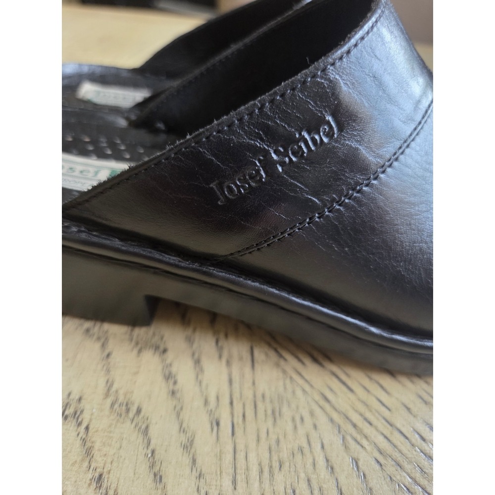 Josef Seibel Shoes Womens 8/39 Casual Slip On Heeled Mule Clogs Black Leather - Picture 4 of 7
